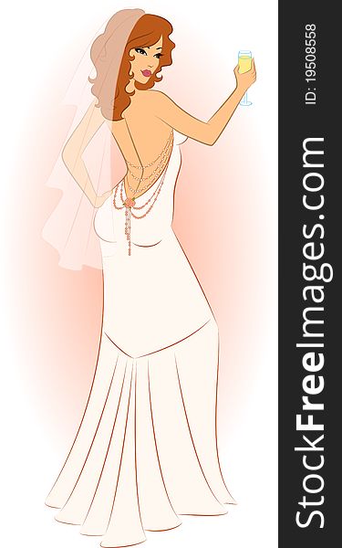 Beautiful bride in white dress.illustration for a design