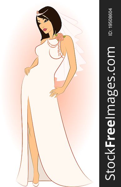 Beautiful bride in white dress.illustration for a design