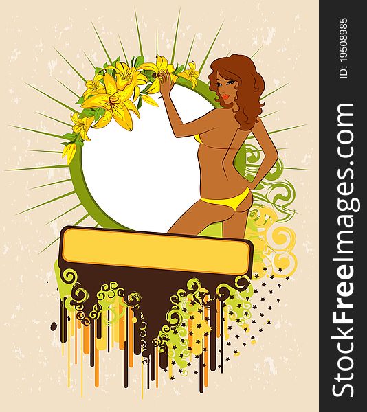 Silhouette of beautiful woman with tropical flowers. Silhouette of beautiful woman with tropical flowers.