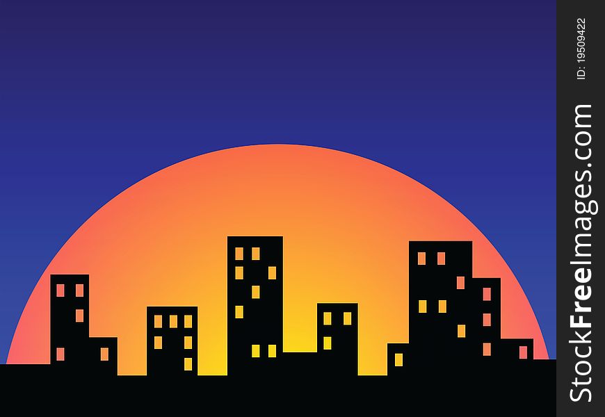 Abstract skyscrapers at sunset illustration. Abstract skyscrapers at sunset illustration