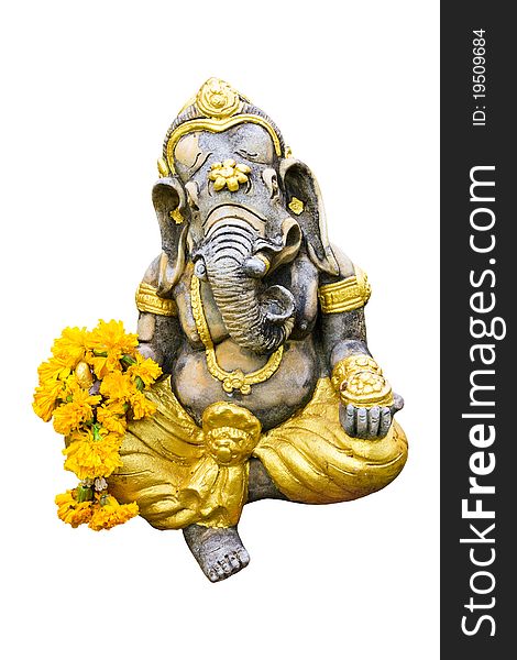 A statue of an Indian god Lord Ganesha. isolated on white background.