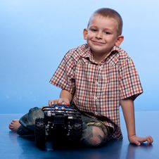 Happy Boy Playing With Car Stock Photos