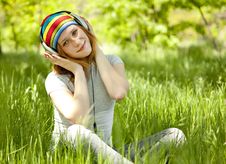 Redhead Girl With Headphone Stock Image Redhead Girl With Headphone Stock Image