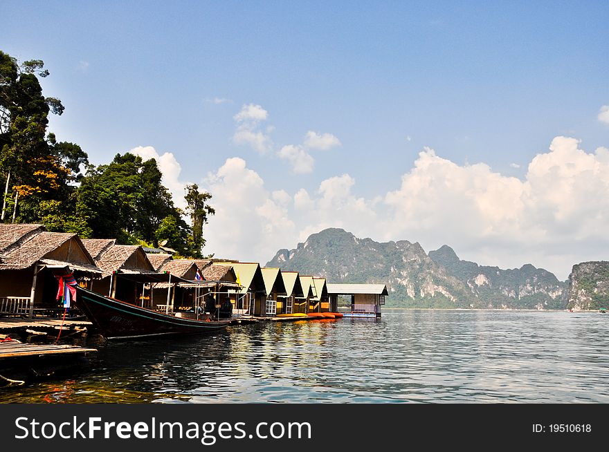 Beach Cottages on Water and blue sky