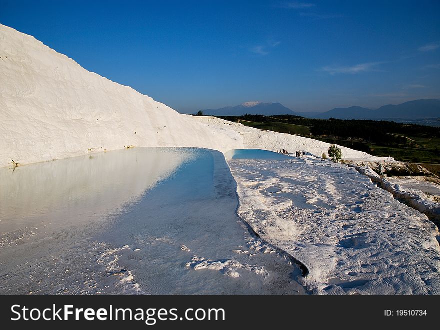 Pools of Pamukkale during evening