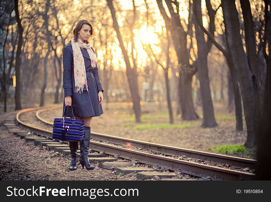 Girl In Backlit At Sunset