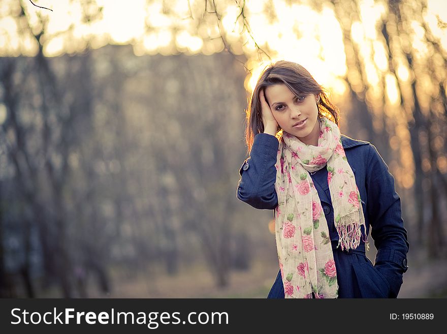 Girl In Backlit At Sunset