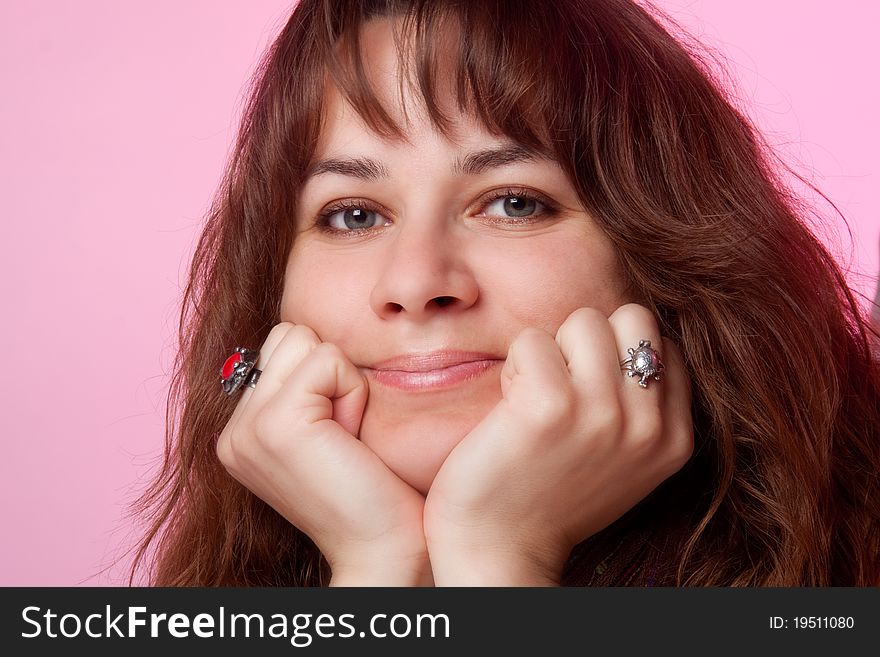 Woman Portrait On Pink Background