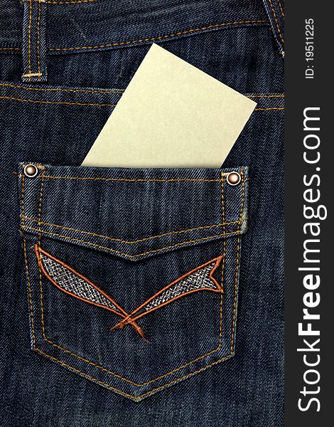 Paper label on the back jeans pocket embroidery