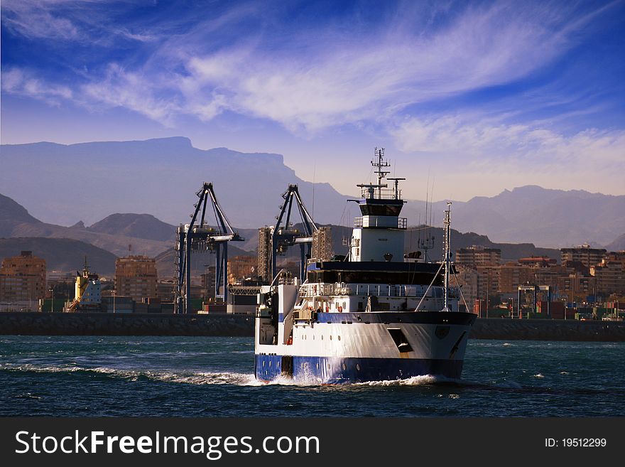 Oceanographic ship sailing in the Mediterranean Sea