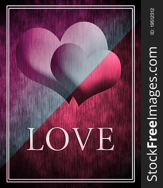 Two pink hearts on an abstract background