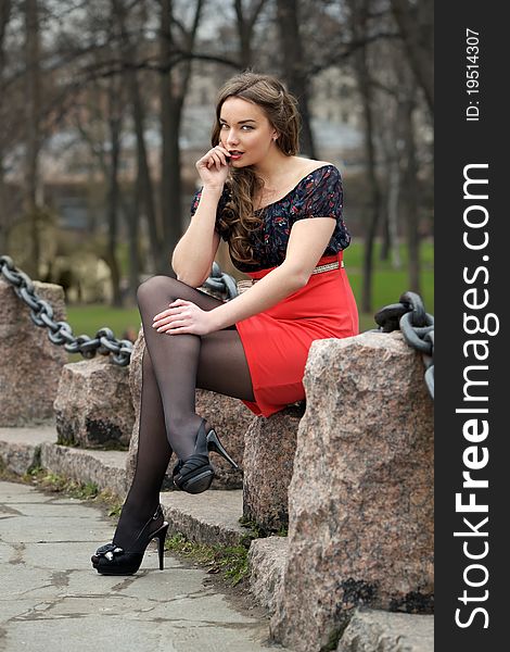 Portrait of russian woman outdoors