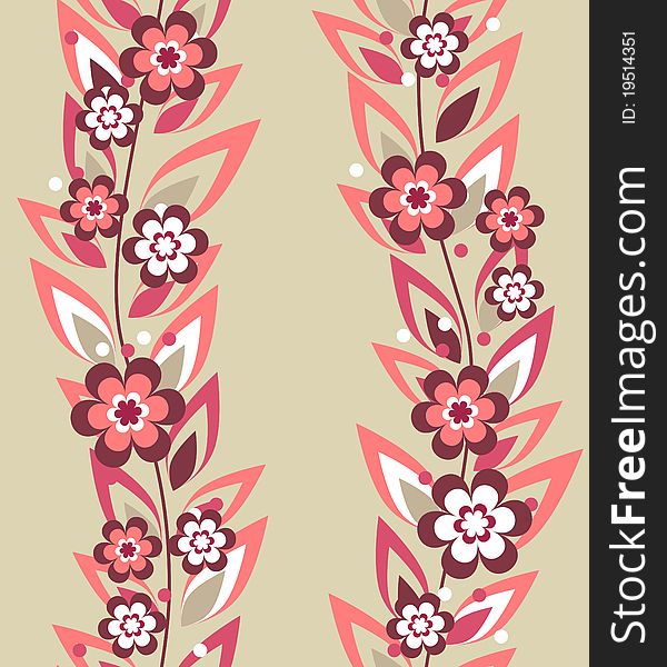 Seamless floral pattern with pink flowers and leaves