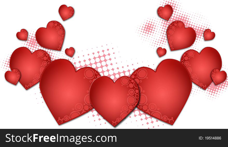 Background with red hearts illustration