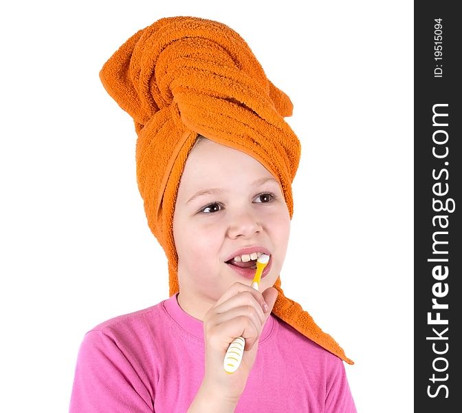 Young beautiful girl brushes teeth. Young beautiful girl brushes teeth