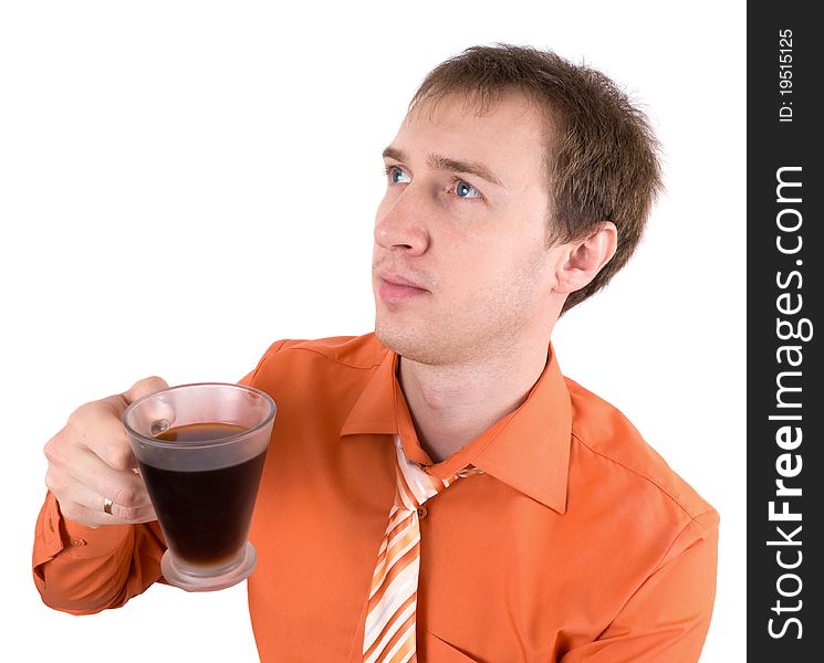 Young The Man Drinks Coffee