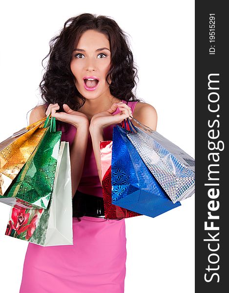 Happy Beautiful Young Woman With Shopping Bags