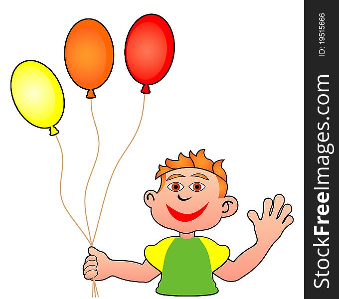 Boy with balloons over white background