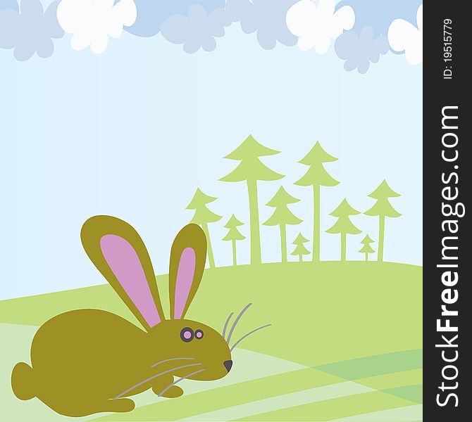 Easter rabbit character illustration with forrest