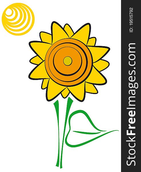 Illustration of yellow sunflower with sun