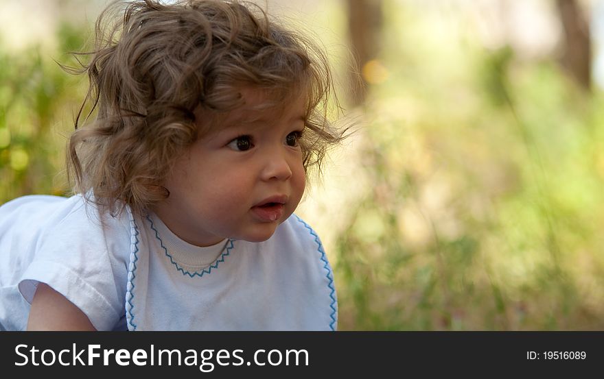 Portrait of a young boy with curly hair. Portrait of a young boy with curly hair.