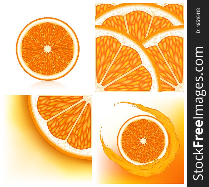 Set of orange background with orange halves. Set of orange background with orange halves