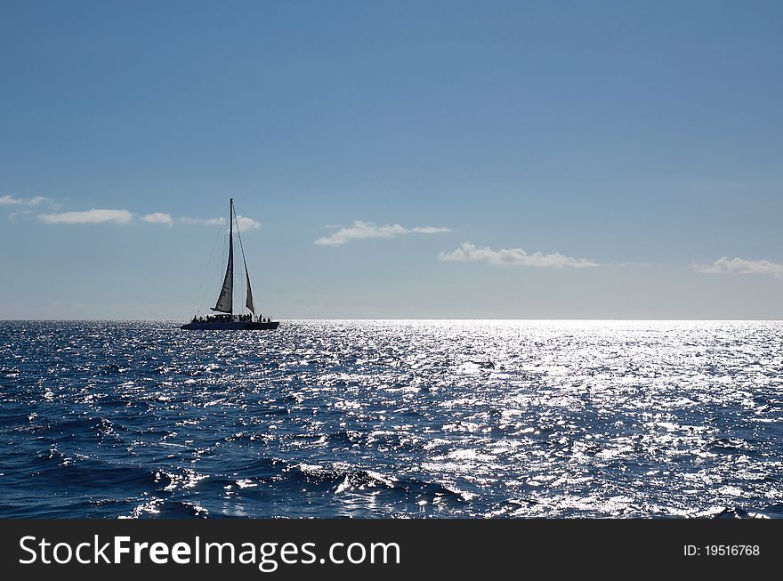 Sailing yacht in caribbean sea