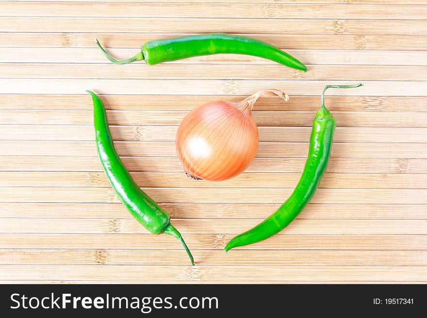 Green Chili Peppers And Onion