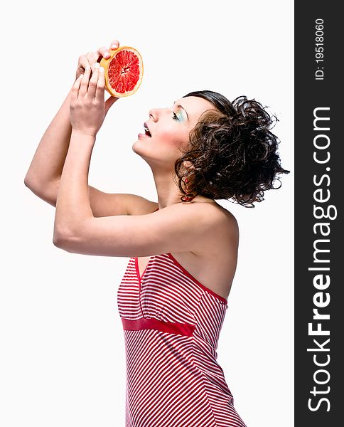 Portrait of beauty woman with grapefruit