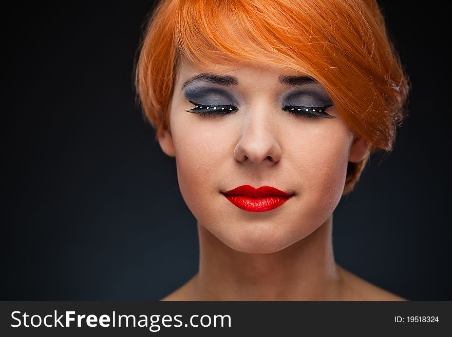 Closeup portrait of sexy caucasian young woman with beautiful red hair. Closeup portrait of sexy caucasian young woman with beautiful red hair