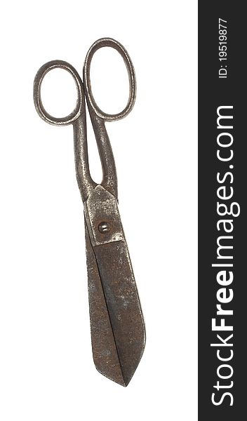 Big old rusty scissors isolated on a white background