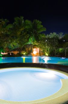 Pool And Waterfall At Night Stock Image Pool And Waterfall At Night Stock Image