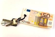 Keys With 50 Euro Banknote Tag Stock Photo
