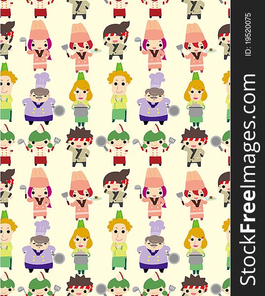 Seamless cartoon chef pattern, drawing