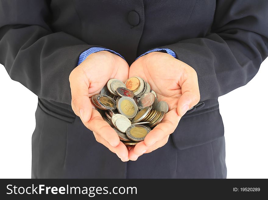 Handful of coins, isolated on white. Handful of coins, isolated on white