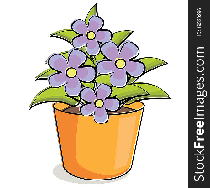 Illustration of violet flowers in pot
