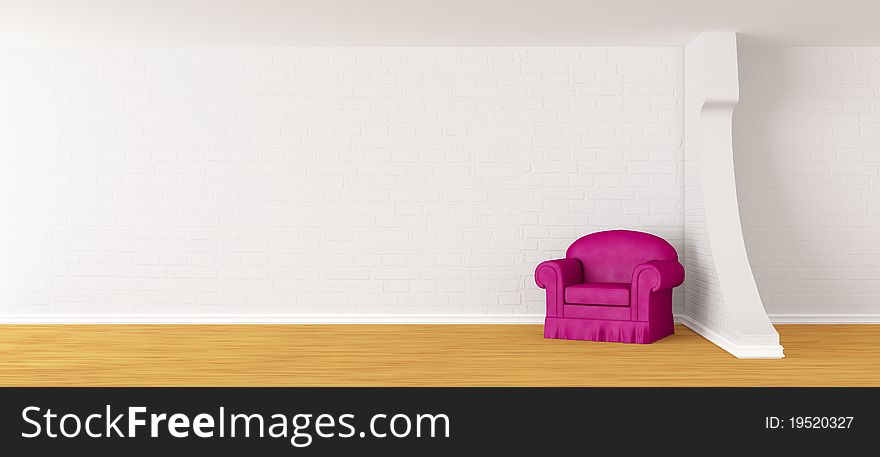 Alone purple armchair in modern minimalist interior