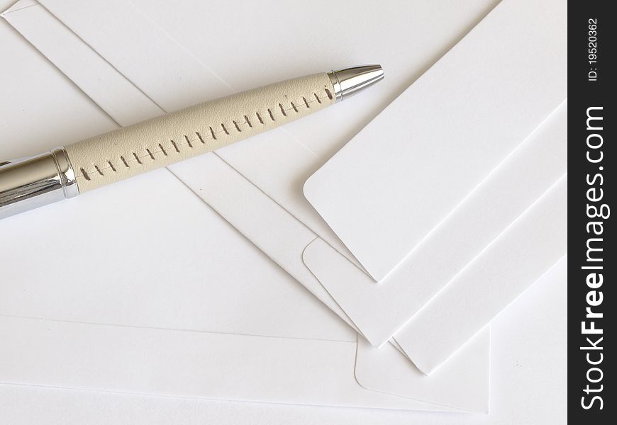 Blank envelops with interesting pen, business concept. Blank envelops with interesting pen, business concept
