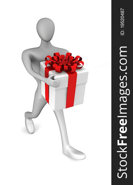 Person with a gift box isolated over white