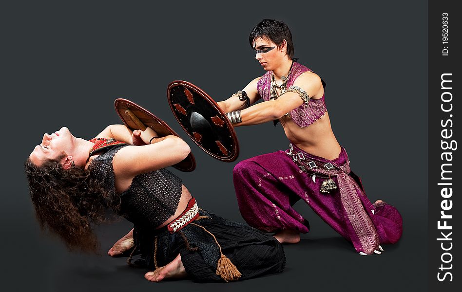 Ritual scene with shield and spear - traditional arabia costume. Ritual scene with shield and spear - traditional arabia costume