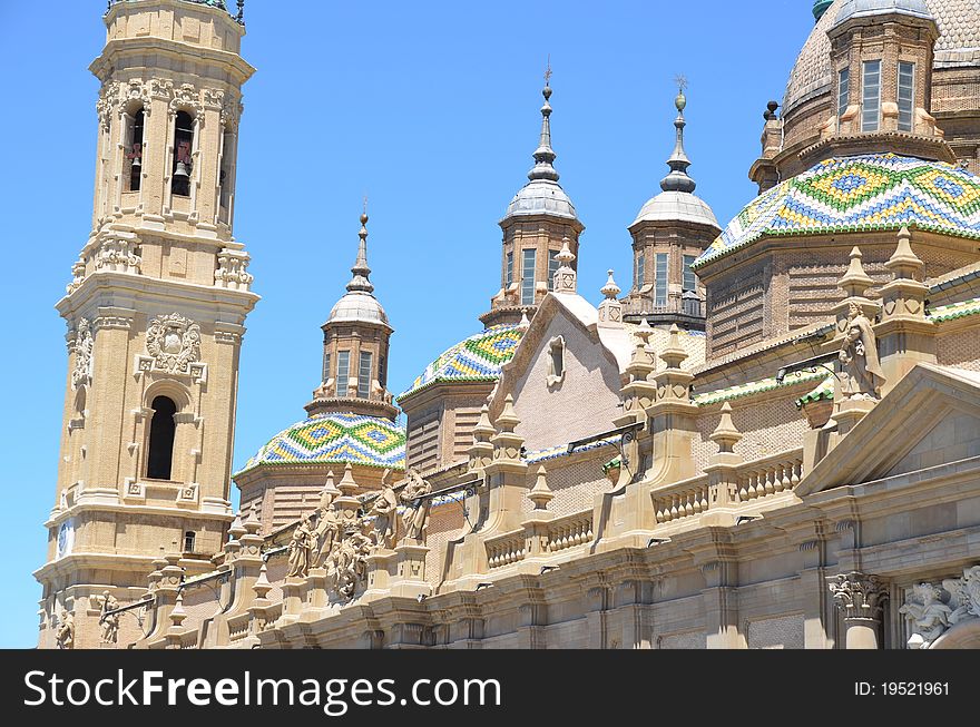 Side on view of the basilica del pilar in zaragoza in spain