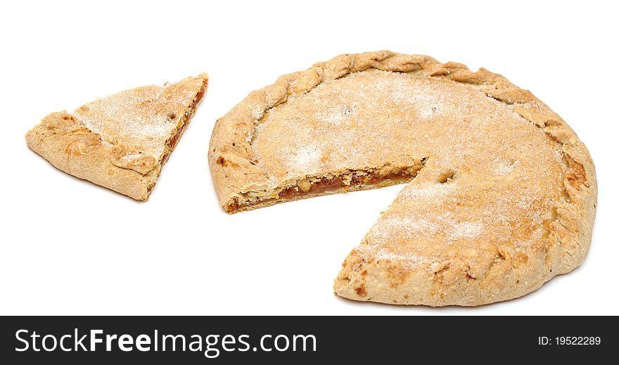 Sweet apricots pie isolated against white background