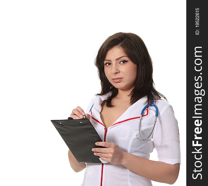 Woman doctor hold a clipboard. Woman doctor hold a clipboard