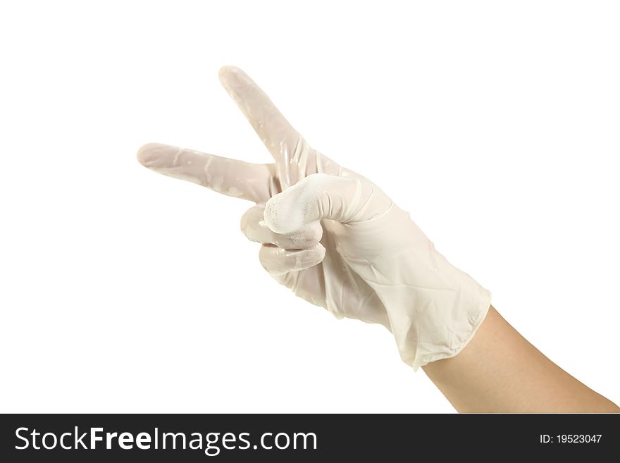 A white glove with two fingers isolated