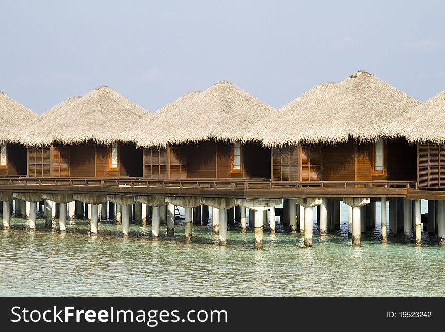 Water bungalows in the tropical island of Maldives