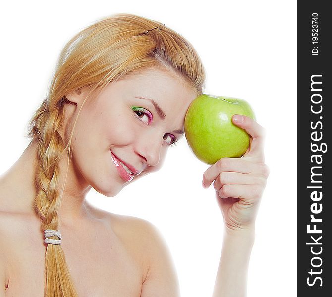 Portrait Of Young Woman With Green Apple