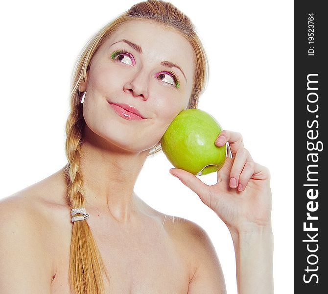 Portrait Of Young Woman With Green Apple