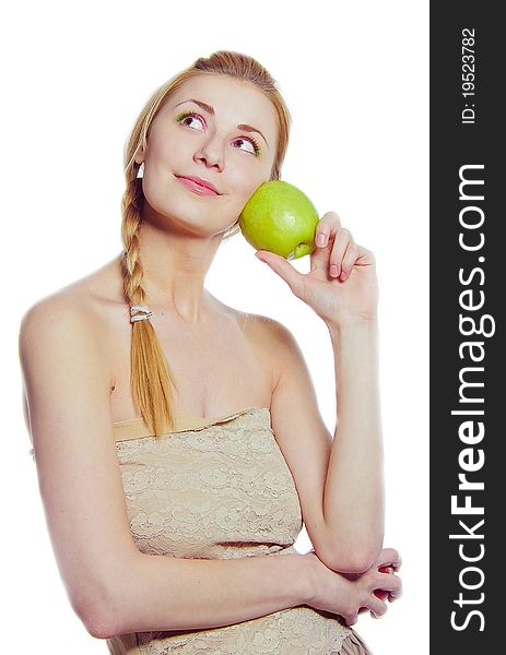 Portrait Of Young Woman With Green Apple