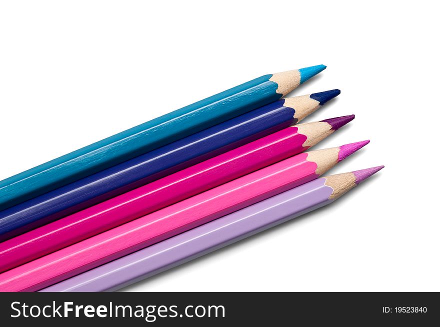Set of colored pencils, violet-purple palette isolated