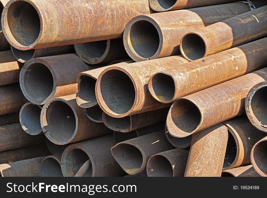 Stack of steel pipes from front view. Stack of steel pipes from front view